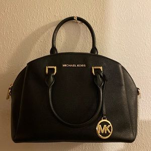 Michael Kors Maxine Medium Pebbled Leather Satchel in Black